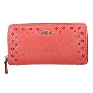 COACH Studded Crossgrain Leather Accordion Zip Wallet